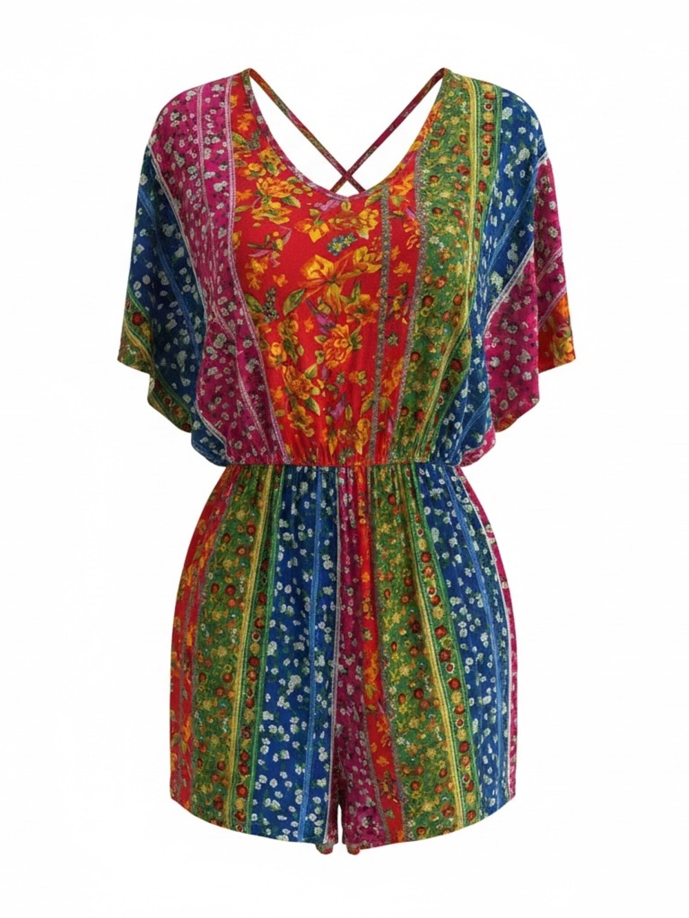 white birch Multicolor Floral Striped Romper